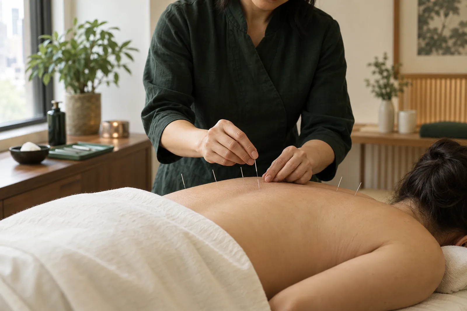 Acupuncture appointment in a calm treatment room