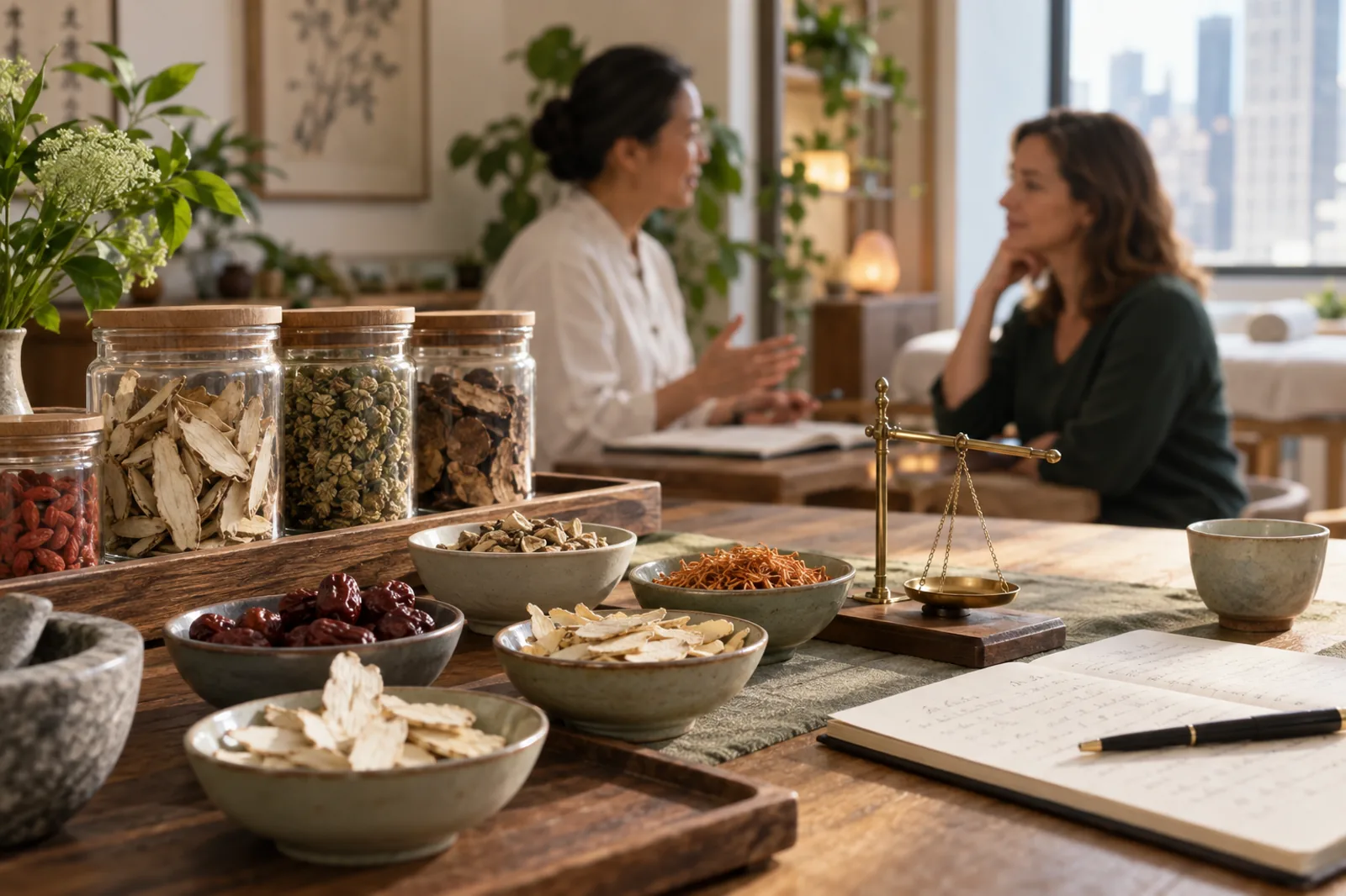 Chinese herbs arranged for a private consultation